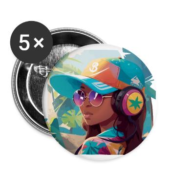 Fille avec des écouteurs - Lot de 5 grands badges (56 mm) - blanc - Devant