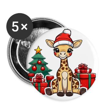 Cute baby giraffe with santa hat - Buttons large 2.2''/56 mm (5-pack) - white - Front