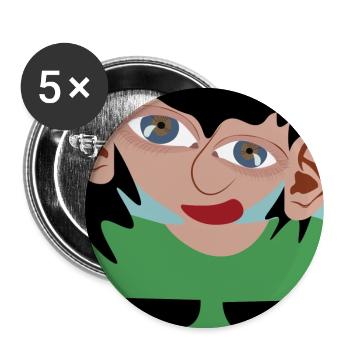Dunkelhaarige Frau - Buttons groß 56 mm (5er Pack) - Weiß - Vorne