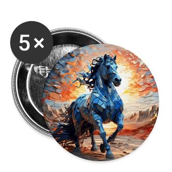 Abstraktes blaues Pferd bei Sonnenaufgang - Buttons groß 56 mm (5er Pack) - Weiß - Vorne