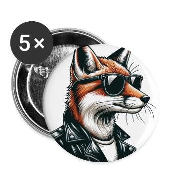 Cool city fox with leather jacket and sunglasses - Buttons large 2.2''/56 mm (5-pack) - white - Front