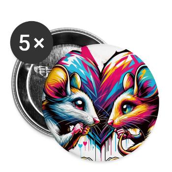 Souris dans l’amour amour coeur graffiti Street Art - Lot de 5 grands badges (56 mm) - blanc - Devant