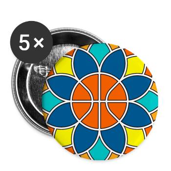 Mandala de basket-ball - Lot de 5 grands badges (56 mm) - blanc - Devant