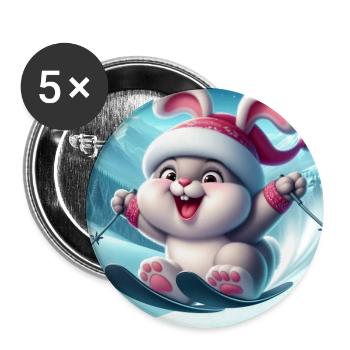 Lapin Saut Ski Noël - Lot de 5 grands badges (56 mm) - blanc - Devant