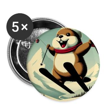Marmotte Ski Affiche Vintage - Lot de 5 grands badges (56 mm) - blanc - Devant