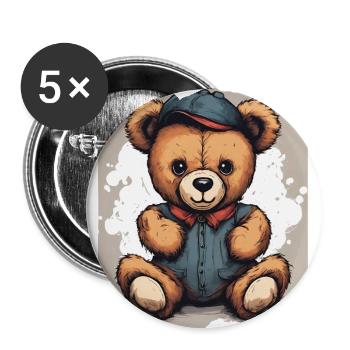 Denim Darling Teddybär Niedliche entzückende Mädchen Geschenk - Buttons groß 56 mm (5er Pack) - Weiß - Vorne