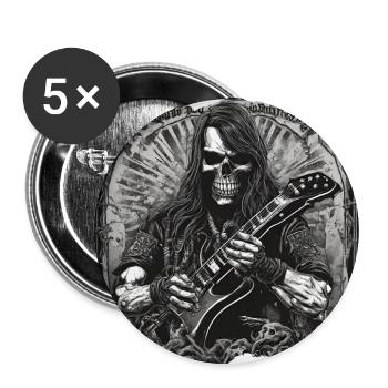 Rock Rattlebones Squelette Crâne Heavy Metal Guitare - Lot de 5 grands badges (56 mm) - blanc - Devant