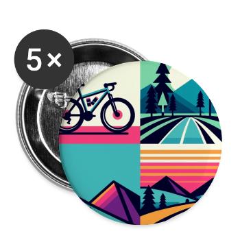 Retro Pop Cycle & Mountain Sunset - Buttons groß 56 mm (5er Pack) - Weiß - Vorne