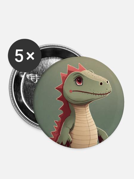 Liebes-Dino mit Herzballon - Buttons groß 56 mm (5er Pack) - Weiß