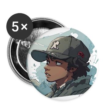 Rapper im Anime-Stil - Buttons groß 56 mm (5er Pack) - Weiß - Vorne