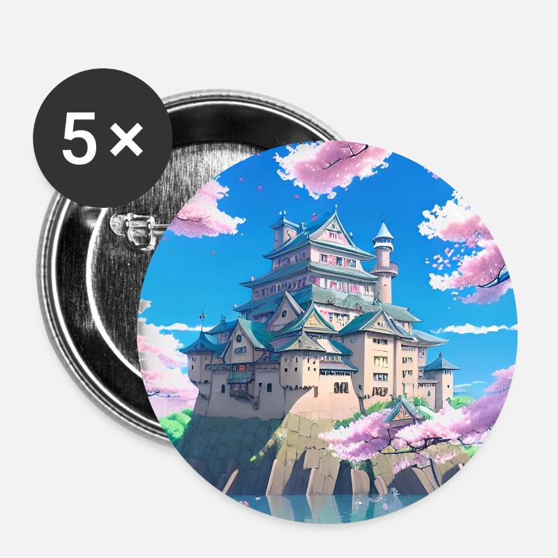 Japanese Castle surrounded by Cherry Blossom Trees - Buttons large 2.2''/56 mm (5-pack) - white