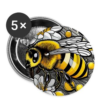 Cute Bee - Buttons large 2.2''/56 mm (5-pack) - white - Front