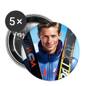 Skispringer - Buttons groß 56 mm (5er Pack) - Weiß - Vorne