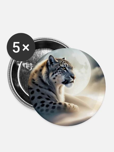Schneeleopard - Buttons groß 56 mm (5er Pack) - Weiß