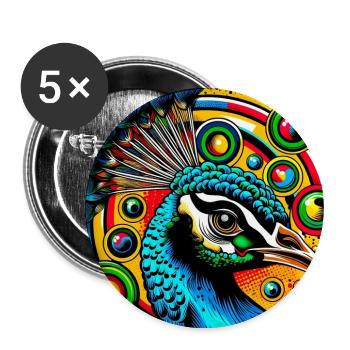 Pfau Pop Art - Buttons groß 56 mm (5er Pack) - Weiß - Vorne