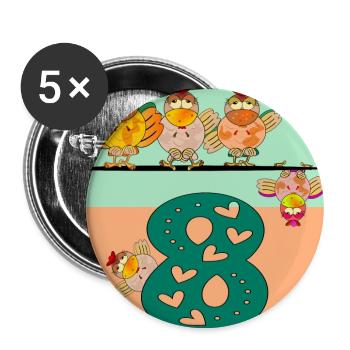 Zahl Acht - Hühner - Buttons groß 56 mm (5er Pack) - Weiß - Vorne