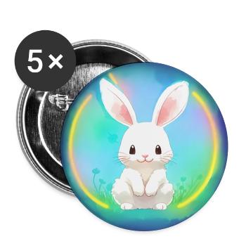 Lapin, lapin de Pâques, lapin blanc, lapin - Lot de 5 grands badges (56 mm) - blanc - Devant