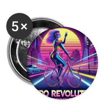 Retro-Revolution - 80er Jahre Poster - Mädchen auf dem Fahrrad - Buttons groß 56 mm (5er Pack) - Weiß - Vorne