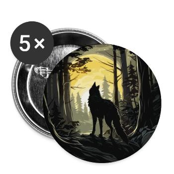 Hunting Hunt Hunter Wolf - Buttons large 2.2''/56 mm (5-pack) - white - Front