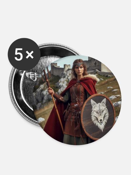 Wikinger-Krieger - Buttons groß 56 mm (5er Pack) - Weiß