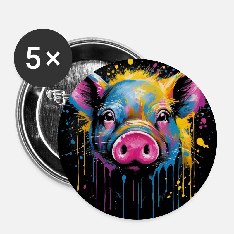 Funny Piglet - Buttons large 2.2''/56 mm (5-pack) - white