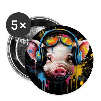 DJ piglet with headphones - Buttons large 2.2''/56 mm (5-pack) - white - Front