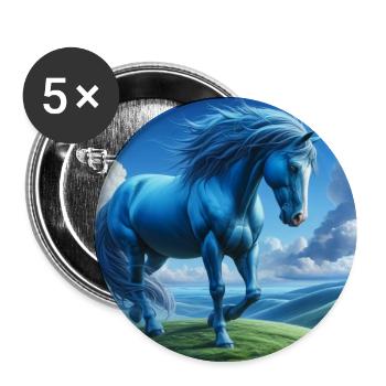 Blaues Pferd - Buttons groß 56 mm (5er Pack) - Weiß - Vorne