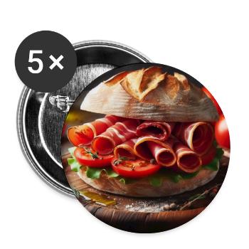 Serrano-Schinken-Tomaten-Sandwich - Buttons groß 56 mm (5er Pack) - Weiß - Vorne