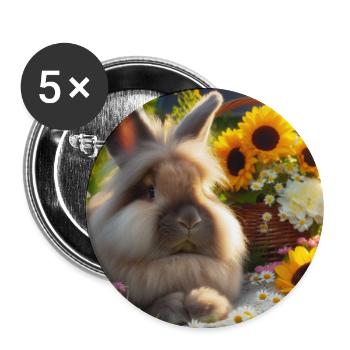 Lapin angora gris - Lot de 5 grands badges (56 mm) - blanc - Devant