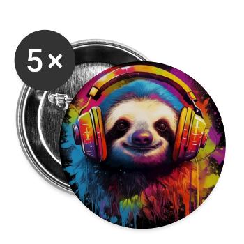 DJ Sloth with headphones - Buttons large 2.2''/56 mm (5-pack) - white - Front