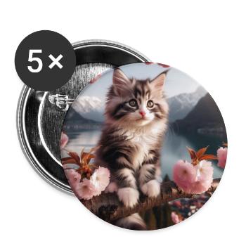 Chiot Maine Coon Chat - Lot de 5 grands badges (56 mm) - blanc - Devant