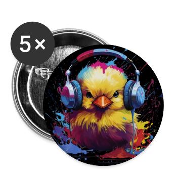 DJ Küken mit Kopfhörern - Buttons groß 56 mm (5er Pack) - Weiß - Vorne