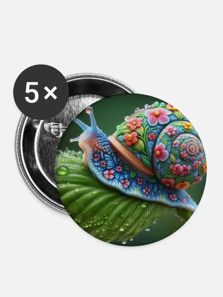 Blühende Schnecke - Buttons groß 56 mm (5er Pack) - Weiß
