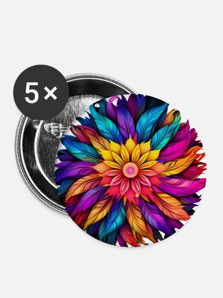 Regenbogenfeder Mandala - Buttons groß 56 mm (5er Pack) - Weiß
