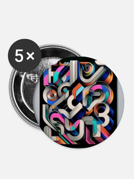 Experimentelle Typografie - Buttons groß 56 mm (5er Pack) - Weiß