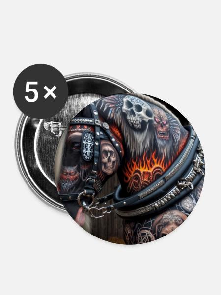 Tätowiertes schweres Pferd - Buttons groß 56 mm (5er Pack) - Weiß