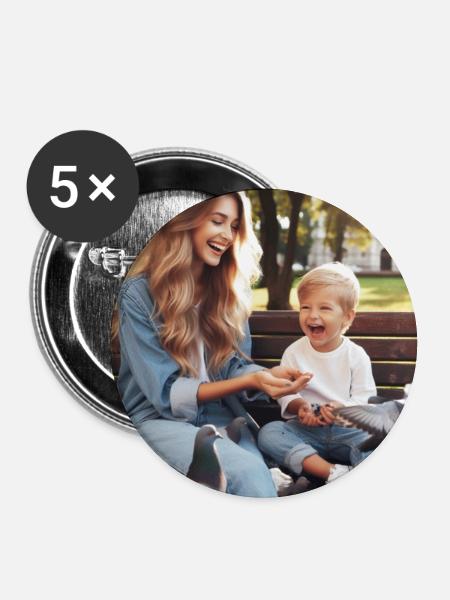 Mutter und Sohn - Buttons groß 56 mm (5er Pack) - Weiß