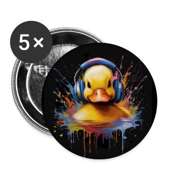 Entenbaby hört Musik mit Kopfhörern - Buttons groß 56 mm (5er Pack) - Weiß - Vorne