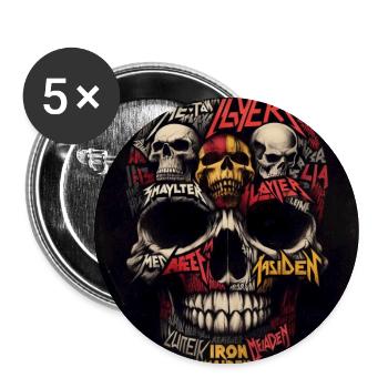 Schädel aus schwerem Metall - Buttons groß 56 mm (5er Pack) - Weiß - Vorne