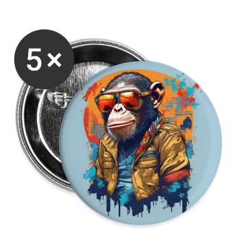 Cooler Schimpanse mit Sonnenbrille und Streetwear - Buttons groß 56 mm (5er Pack) - Weiß - Vorne