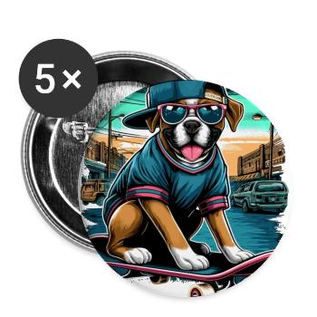 Urban Hip Hop Boxer Dog Skater T Shirt - Buttons large 2.2''/56 mm (5-pack) - white - Front