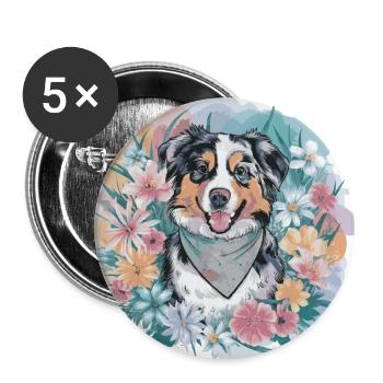 Australian Shepherd with Flowers - Buttons large 2.2''/56 mm (5-pack) - white - Front