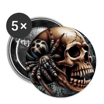 Totenkopf und Spinne - Buttons groß 56 mm (5er Pack) - Weiß - Vorne
