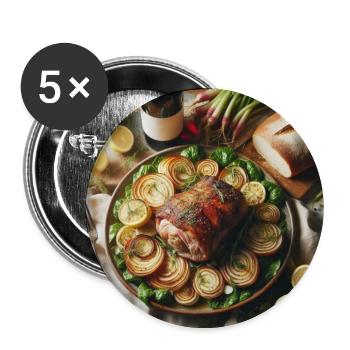 Schweineschulter mit Rübenspitzen - Buttons groß 56 mm (5er Pack) - Weiß - Vorne