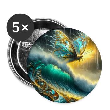 Mythical butterfly on luminescent wave - Buttons large 2.2''/56 mm (5-pack) - white - Front