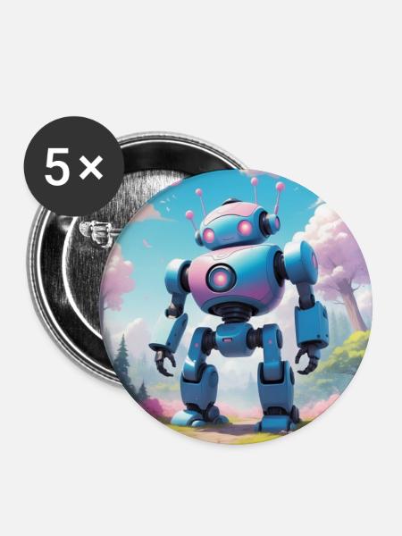 Roboter auf Traumplanet - Buttons groß 56 mm (5er Pack) - Weiß