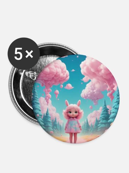 Mädchen im Zuckerwatte-Wald - Buttons groß 56 mm (5er Pack) - Weiß