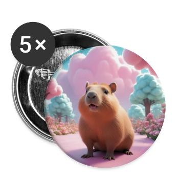 Capybara im Zaubergarten - Buttons groß 56 mm (5er Pack) - Weiß - Vorne