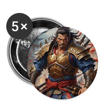 Goldener Krieger mit Doppelschwertern - Buttons groß 56 mm (5er Pack) - Weiß - Vorne