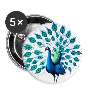 Paon - Lot de 5 grands badges (56 mm) - blanc - Devant